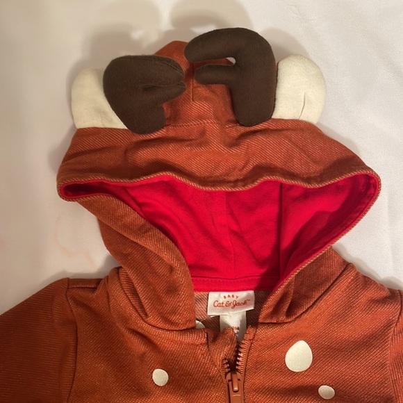 Cat & Jack 6/9 Month Christmas Hooded Deer Reindeer Baby Outfit Brown hood - Picture 2 of 6